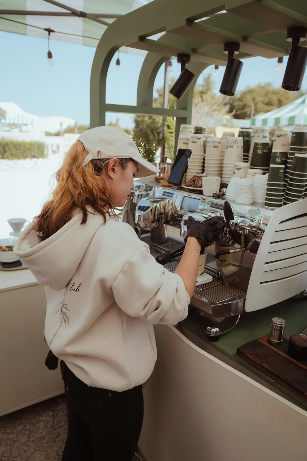 Coffee preparation at the PALMS counter