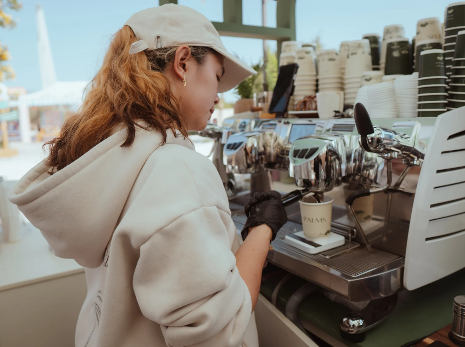 Barista working in the outdoor café